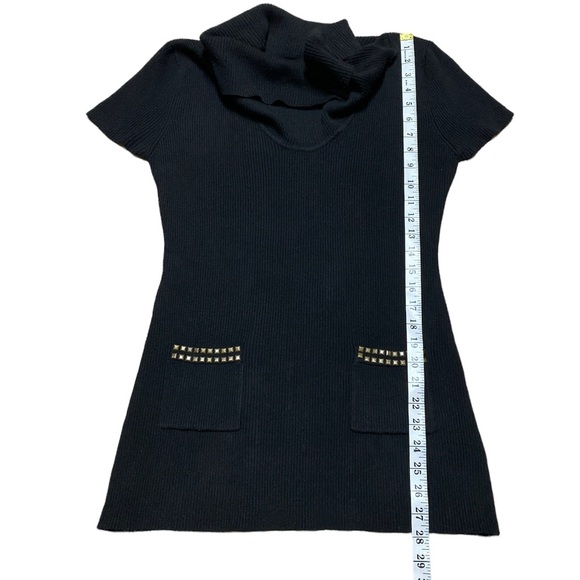Y2K Say What Cowl Neck Black Ribbed Short Sleeve Sweater Studded Size P L - Picture 5 of 12
